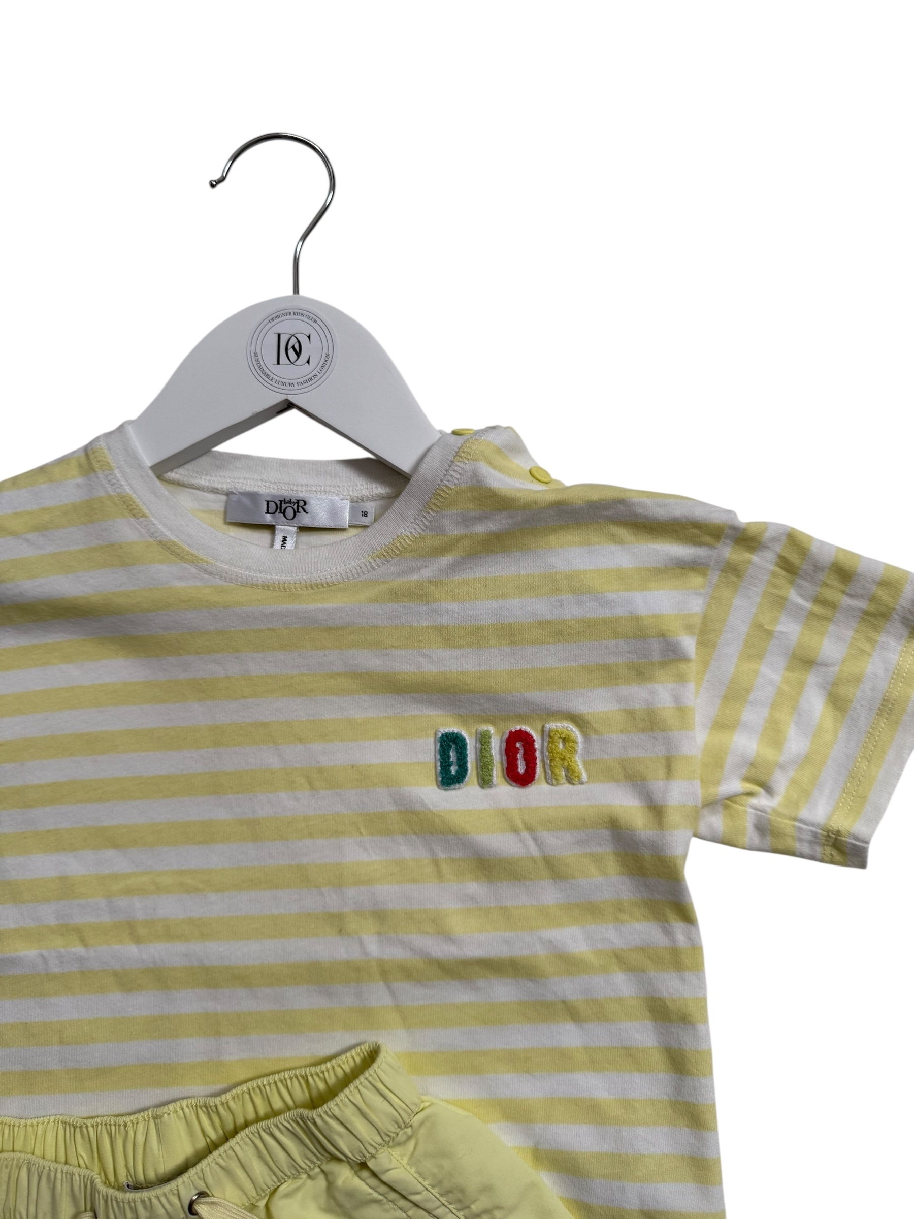 Dior Baby Yellow Striped T-Shirt & Shorts Set 12-18M