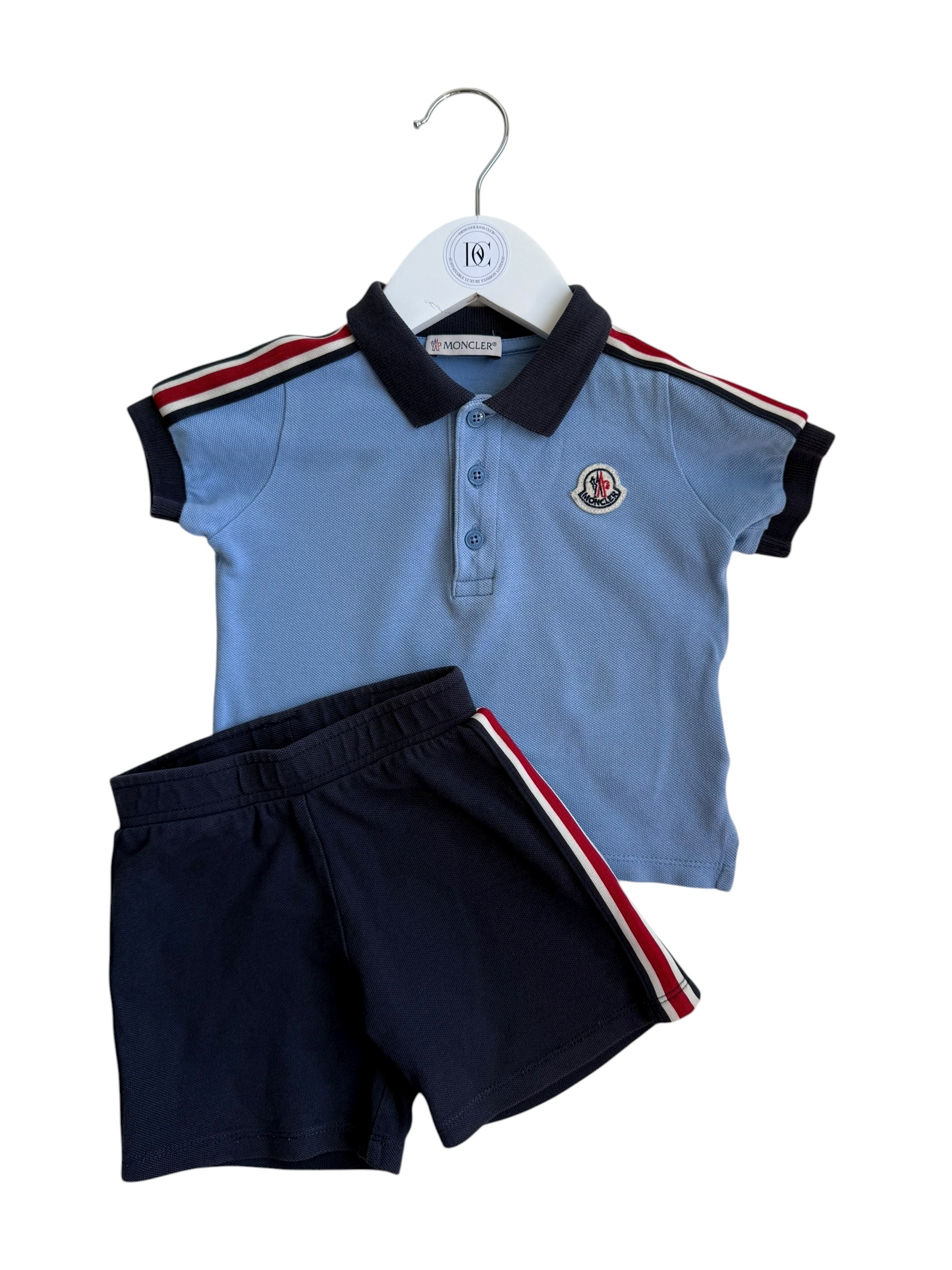 MONCLER BABY BLUE POLO & NAVY SHORTS SET 9-12M-image